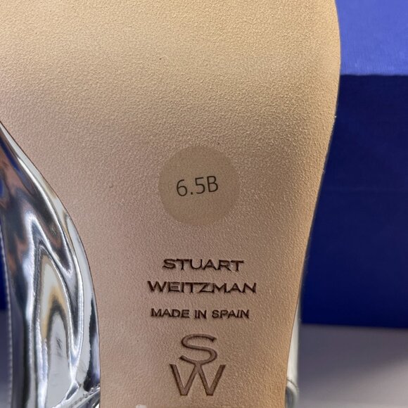 Stuart Weitzman EVA 50 Slingback Heels Sz 6.5 Silver Metallic Kitten Pointed Toe - Picture 13 of 14